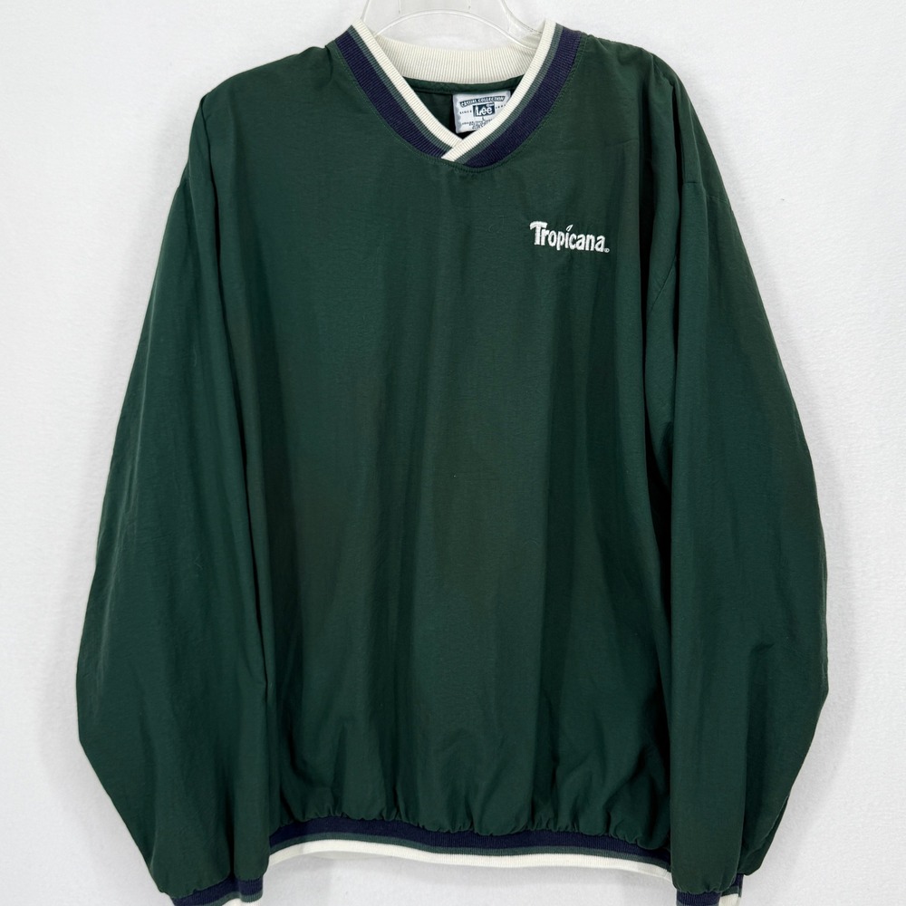 Lee Windbreaker Mens Large Green Tropicana V-Neck Vintage Nylon Pullover USA